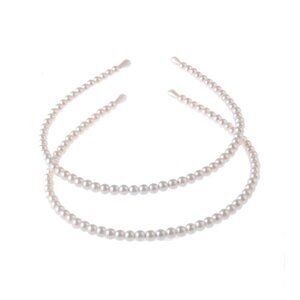 2 Pack Simple Design Imitation Pearl Headband Lady Full Pearl Bead Fashion Styli